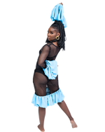 Load image into Gallery viewer, Person wearing a black fishnet top and light blue skirt on a white background
